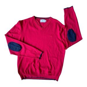 Southern Tide Wool blend Sweater Men's Size Medium Red Elbow Patch V-Neck